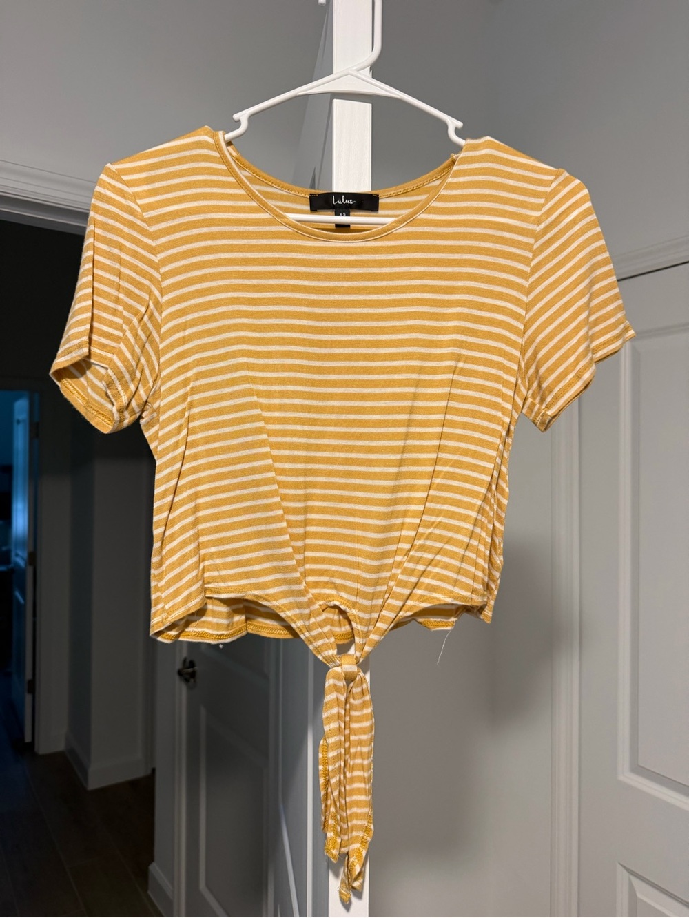 Lulu's Yellow and White Striped Tie-Front Crop Top
